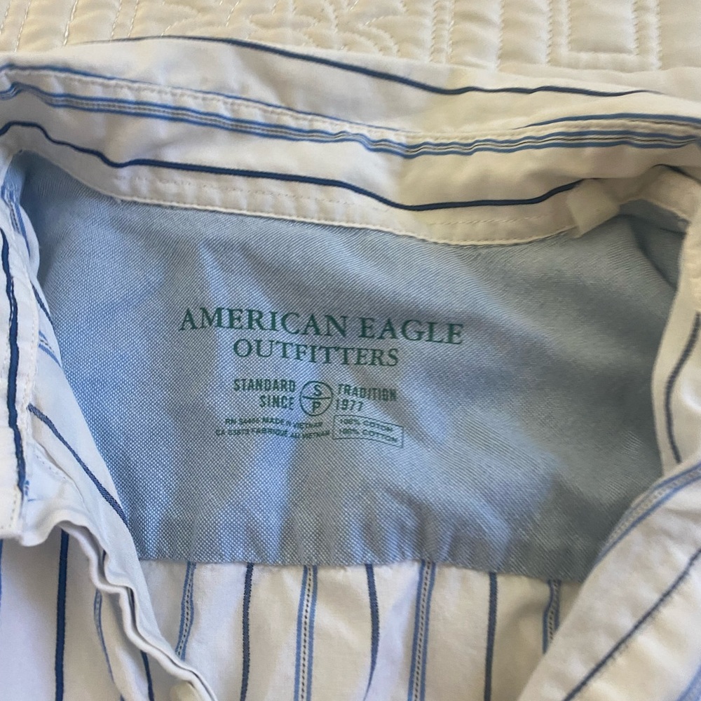 American Eagle Blue Striped Button Down - image 2